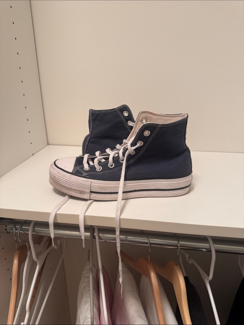 Classic High-Top Canvas Sneakers in Navy and White